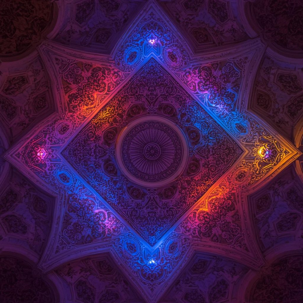 Patterned Gypsum Ceiling with Colorful Lights